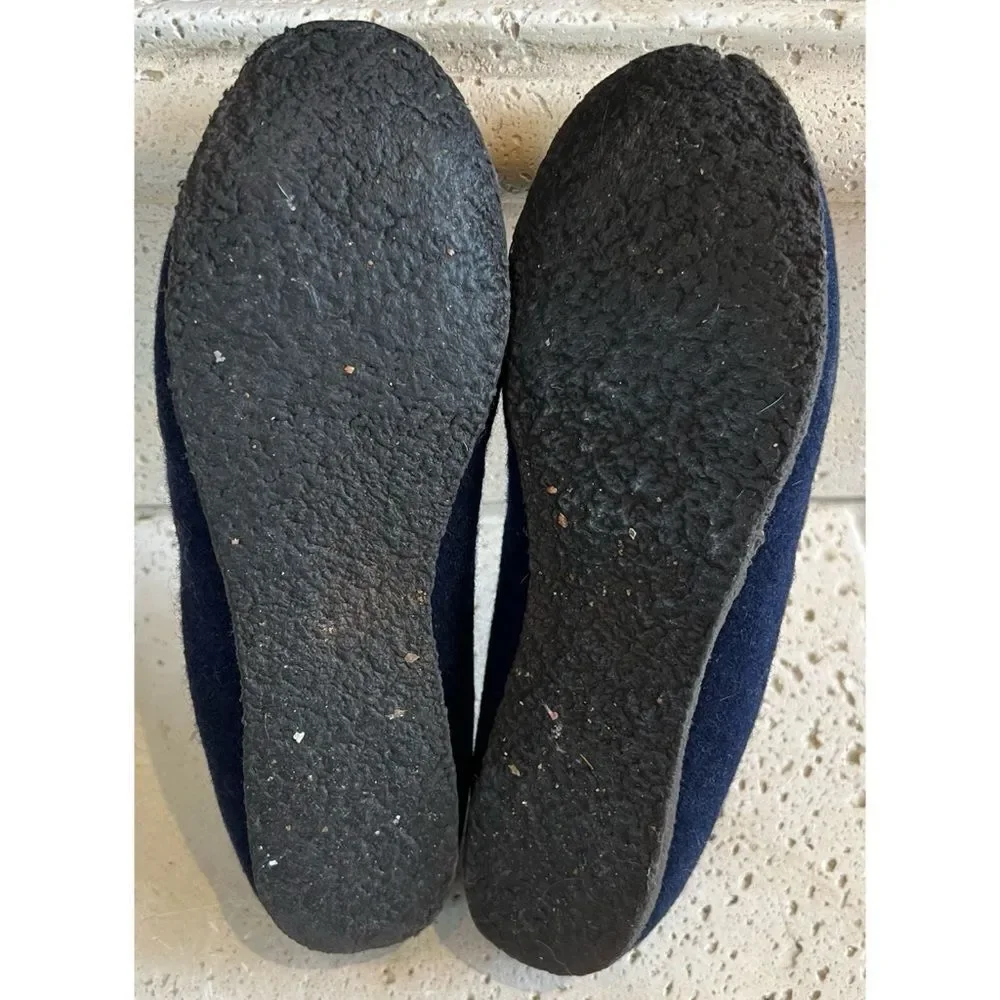 TORY BURCH Navy Blue Billy Logo Wool felt slippers Slip on Loafers Women's Sz 5